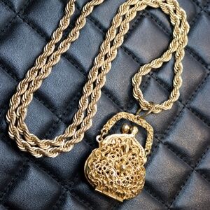 Vintage Parisian Handbag Pendant & Gold Necklace